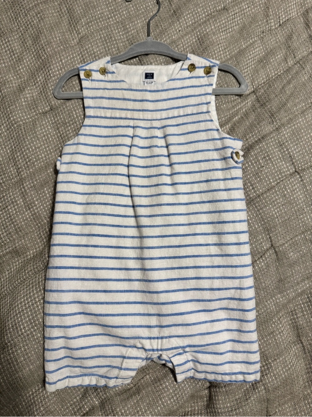 Janie and Jack White and Light Blue Striped Sleeveless Romper
